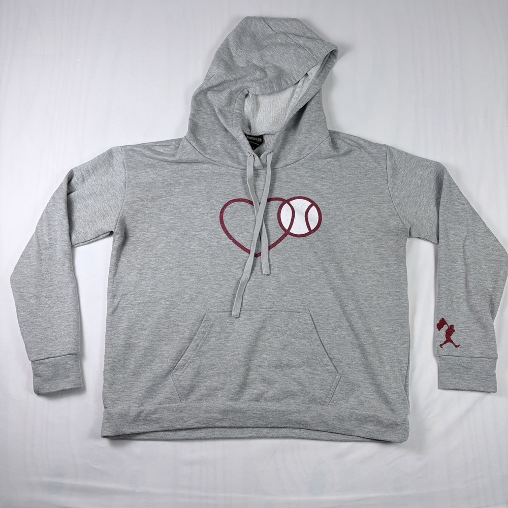 Baseballism Love Baseball Hoodie Grey With Red Unisex Sz L Cozy